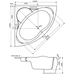 Caribia Rio Premium Whirlpool 150 X 150 Cm Ohne Schürze -Badmöbel Verkauf caribia badewannen eck rio premium whirlpool 5927950