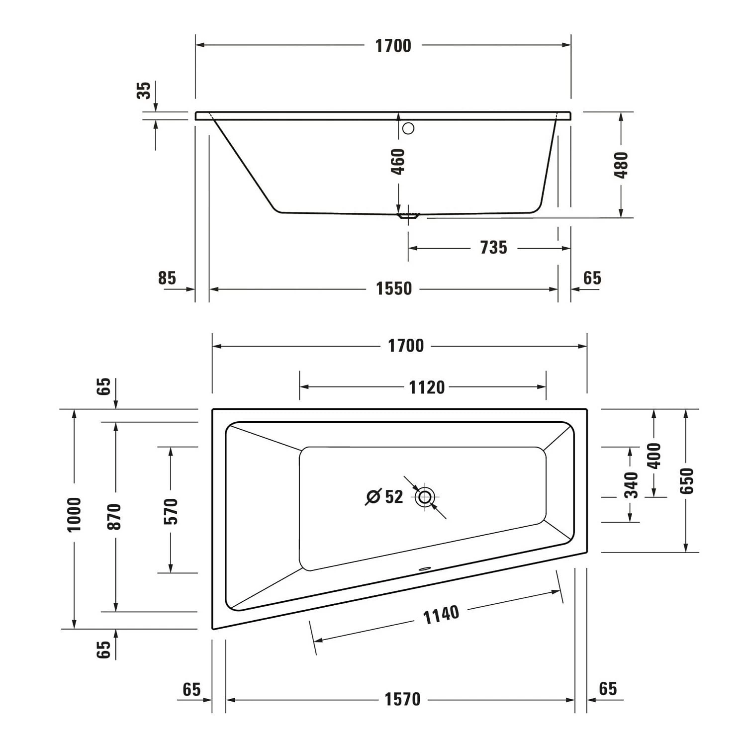 Duravit No. 1 Trapez-Badewanne 170 X 100 Cm Mit 1 Rückenschräge Links 2 Duravit No. 1 Trapez-Badewanne 170 X 100 Cm Mit 1 Rückenschräge Links – Bild 2