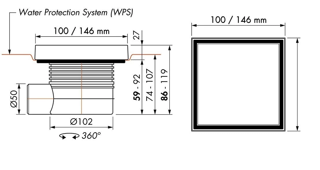 ESS Easy Drain Aqua Quattro 15x15 Bodenablauf Komplettset Zum Befliesen, Abgang Waagerecht 1 ESS Easy Drain Aqua Quattro 15x15 Bodenablauf Komplettset Zum Befliesen, Abgang Waagerecht