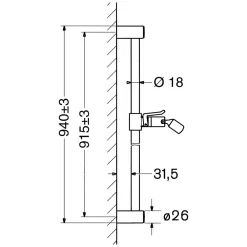 Hansa Ganzmetall-Wandstange 90 Cm