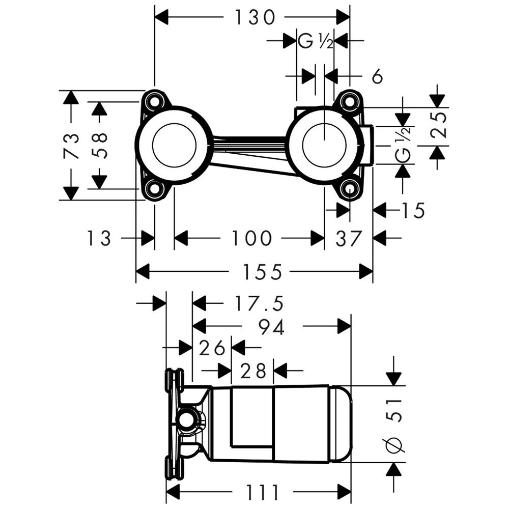 Hansgrohe Grundkörper Für Einhebel-Waschtischmischer Unterputz 1 Hansgrohe Grundkörper Für Einhebel-Waschtischmischer Unterputz