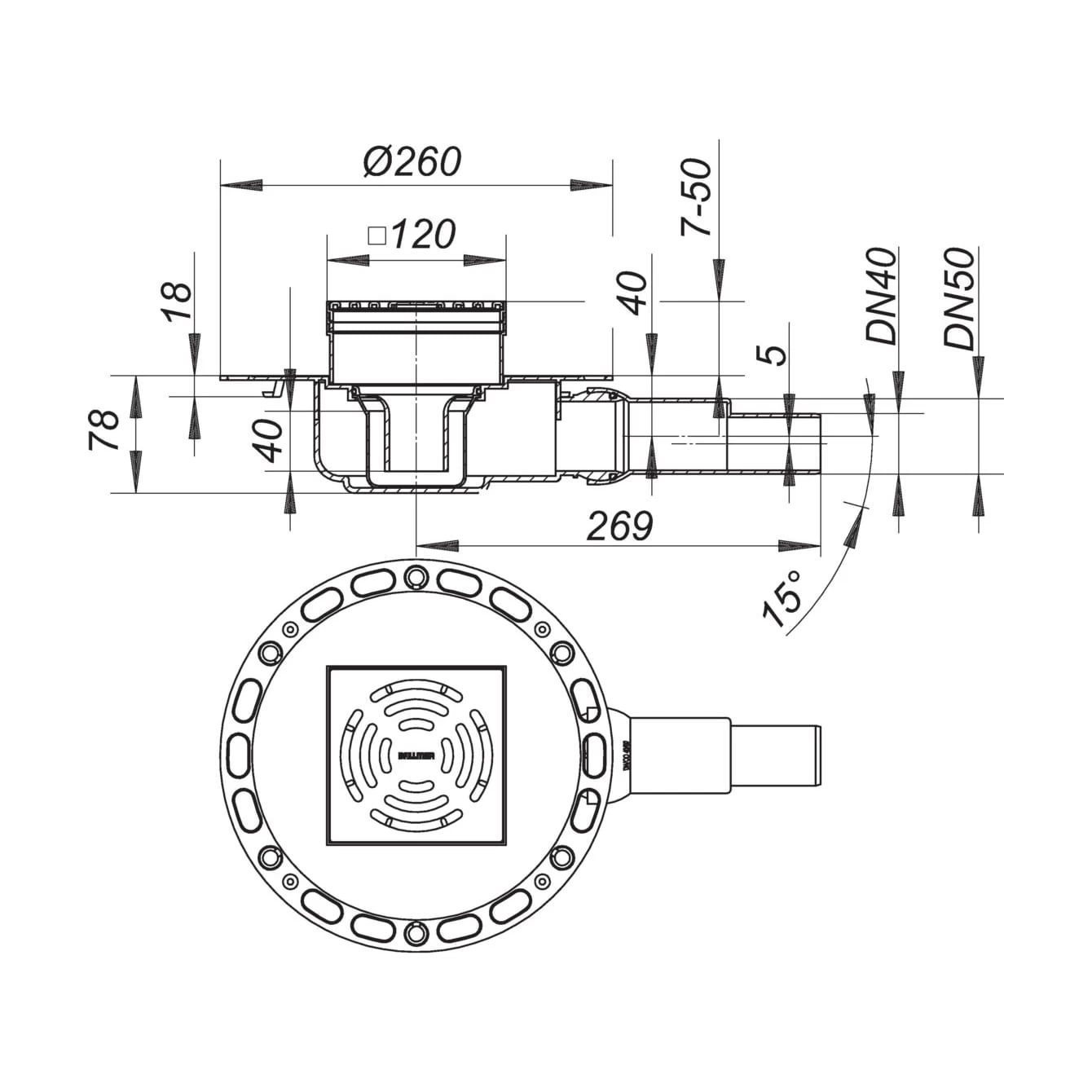 Dallmer TistoPlan Bodenablauf K 12, DN 40/DN 50, 12 X 12 Cm 1 Dallmer TistoPlan Bodenablauf K 12, DN 40/DN 50, 12 X 12 Cm