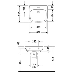 Duravit D-Code Vital Waschtisch 60 Cm, Ohne Überlauf