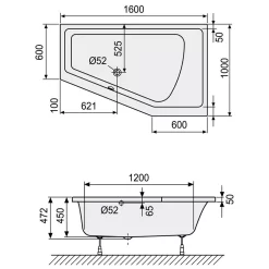 DUSCHOLUX Prime-Line 252 Raumsparwanne Asymmetrisch Einbau Ecke Rechts