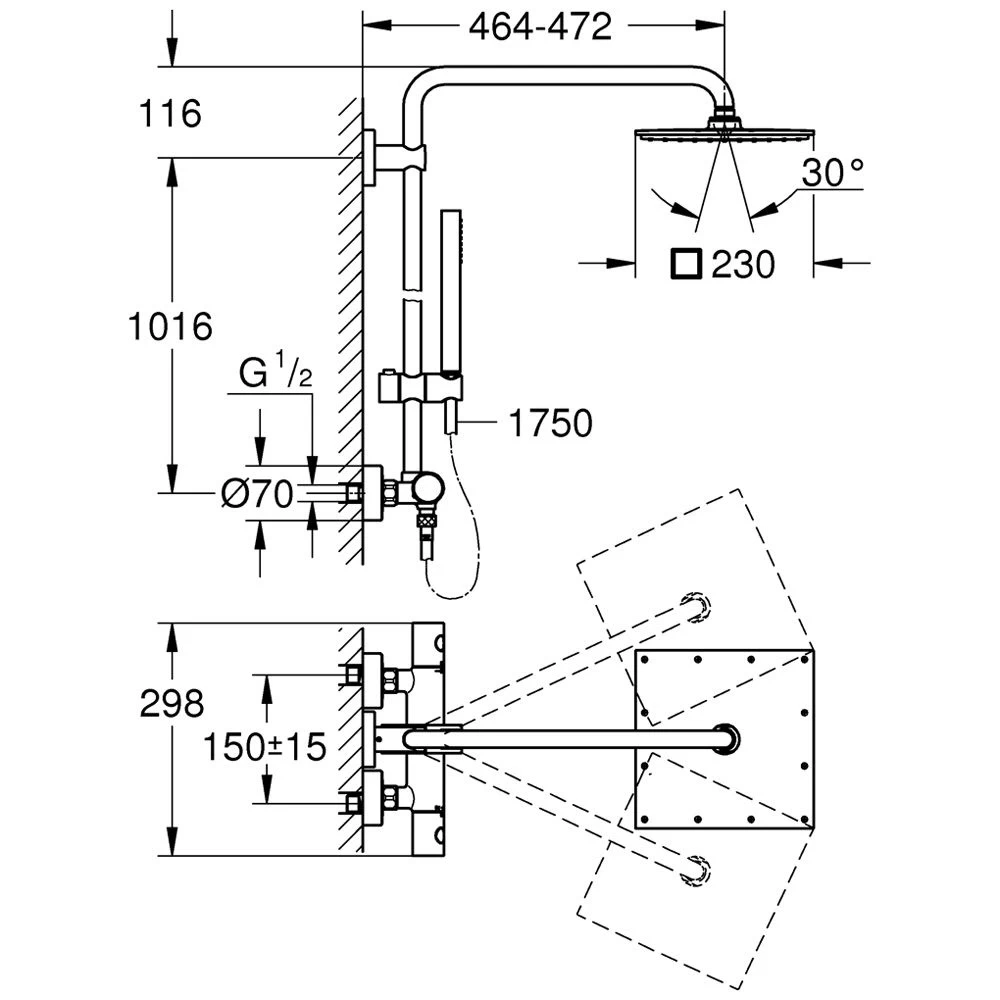 GROHE Euphoria XXL System 230 Mit Thermostatbatterie Für Wandmontage 2 GROHE Euphoria XXL System 230 Mit Thermostatbatterie Für Wandmontage – Bild 2