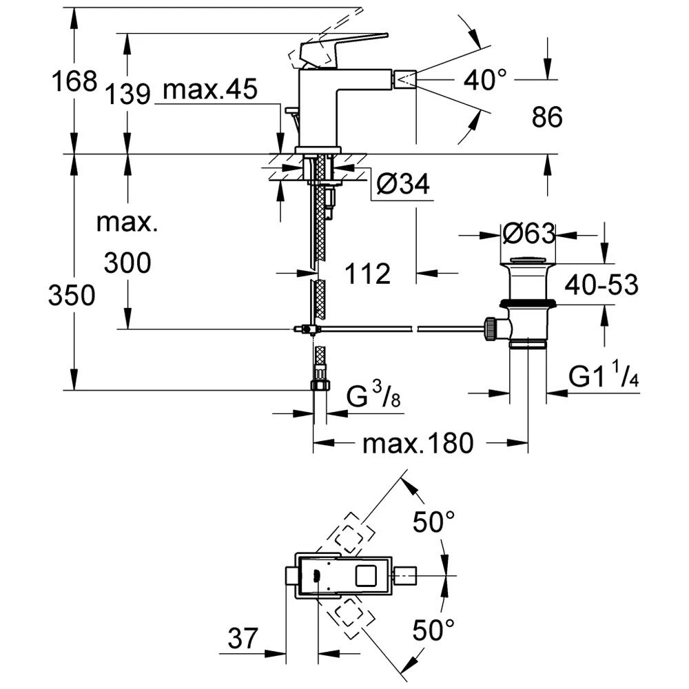 GROHE Eurocube Einhand-Bidetbatterie, DN15 1 GROHE Eurocube Einhand-Bidetbatterie, DN15