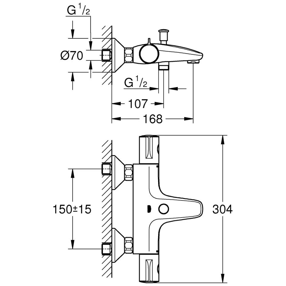 GROHE Grohtherm 800 Thermostat-Wannenbatterie Aufputz 1 GROHE Grohtherm 800 Thermostat-Wannenbatterie Aufputz