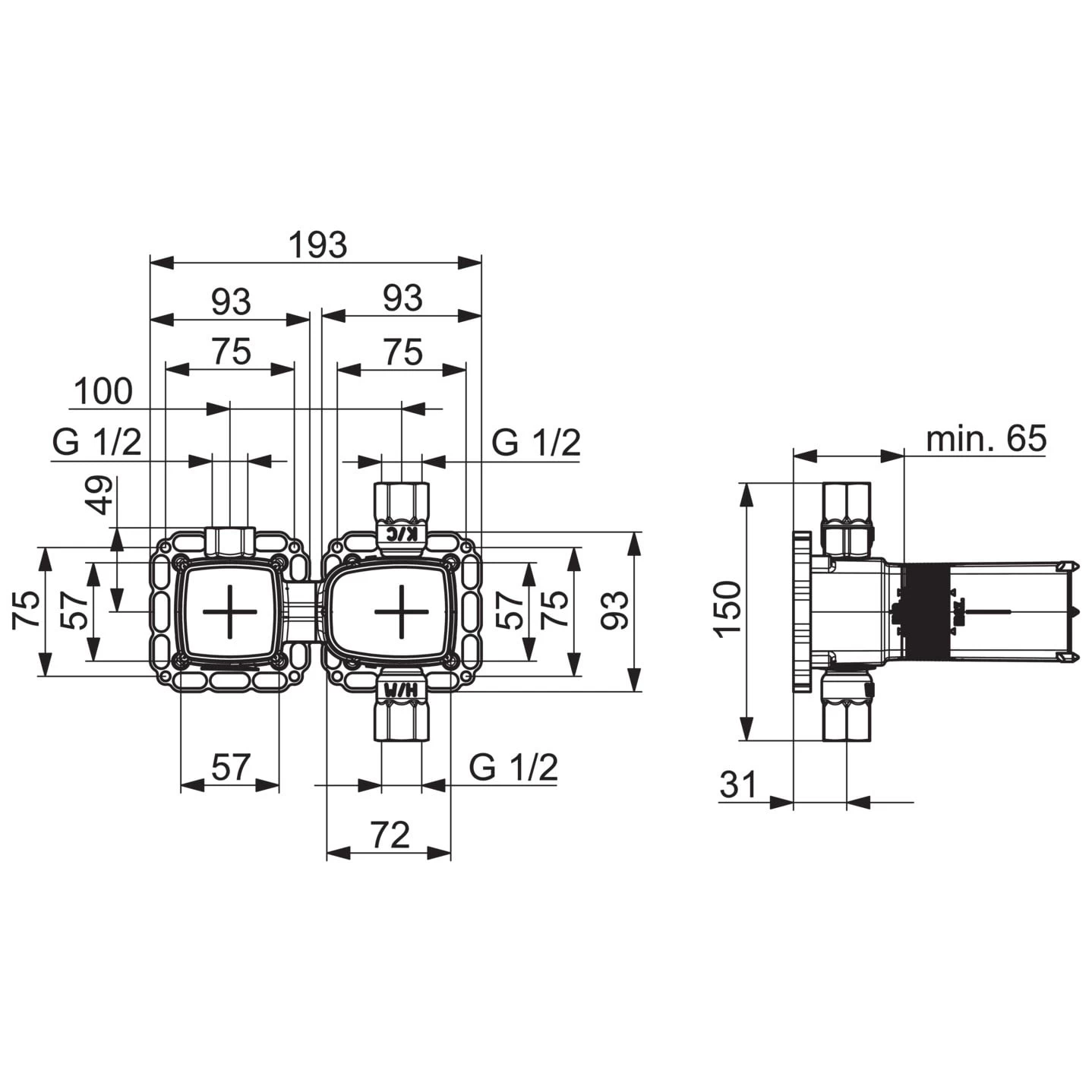 Hansa HANSAMATRIX Unterputzeinbaukörper Thermostatbatterie 1 Hansa HANSAMATRIX Unterputzeinbaukörper Thermostatbatterie