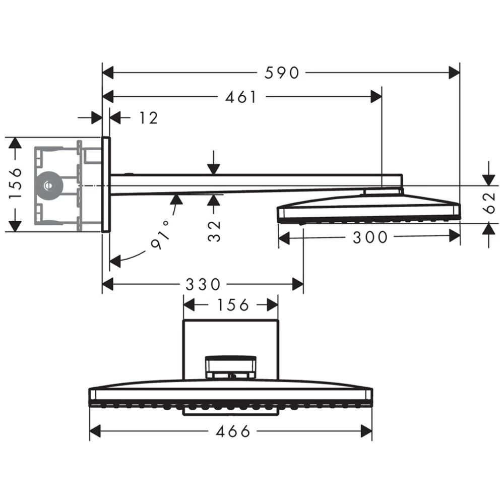 AXOR ShowerSolutions Kopfbrause 460 / 300 3jet Mit Brausearm Und Eckiger Rosette 1 AXOR ShowerSolutions Kopfbrause 460 / 300 3jet Mit Brausearm Und Eckiger Rosette