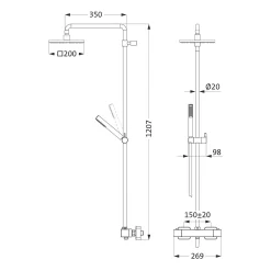Herzbach NEO CASTELL Duschsäule Mit Brause-Aufputz-Thermostat Eckig 20 Cm