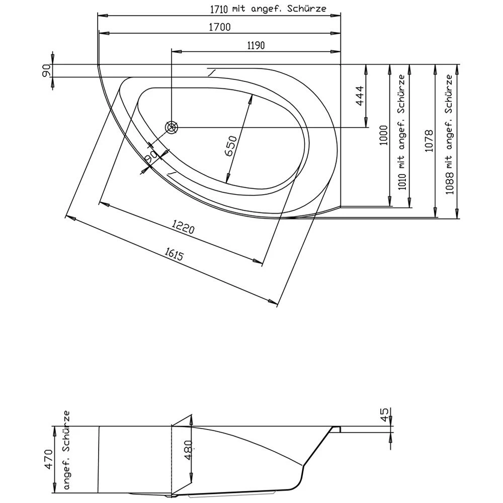 Hoesch Spectra Eck-Badewanne 170 X 100 Cm Rechte Ausführung Mit Angeformter Schürze 1 Hoesch Spectra Eck-Badewanne 170 X 100 Cm Rechte Ausführung Mit Angeformter Schürze