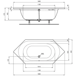 Ideal Standard Connect Air Sechseck-Badewanne 190 X 90 Cm