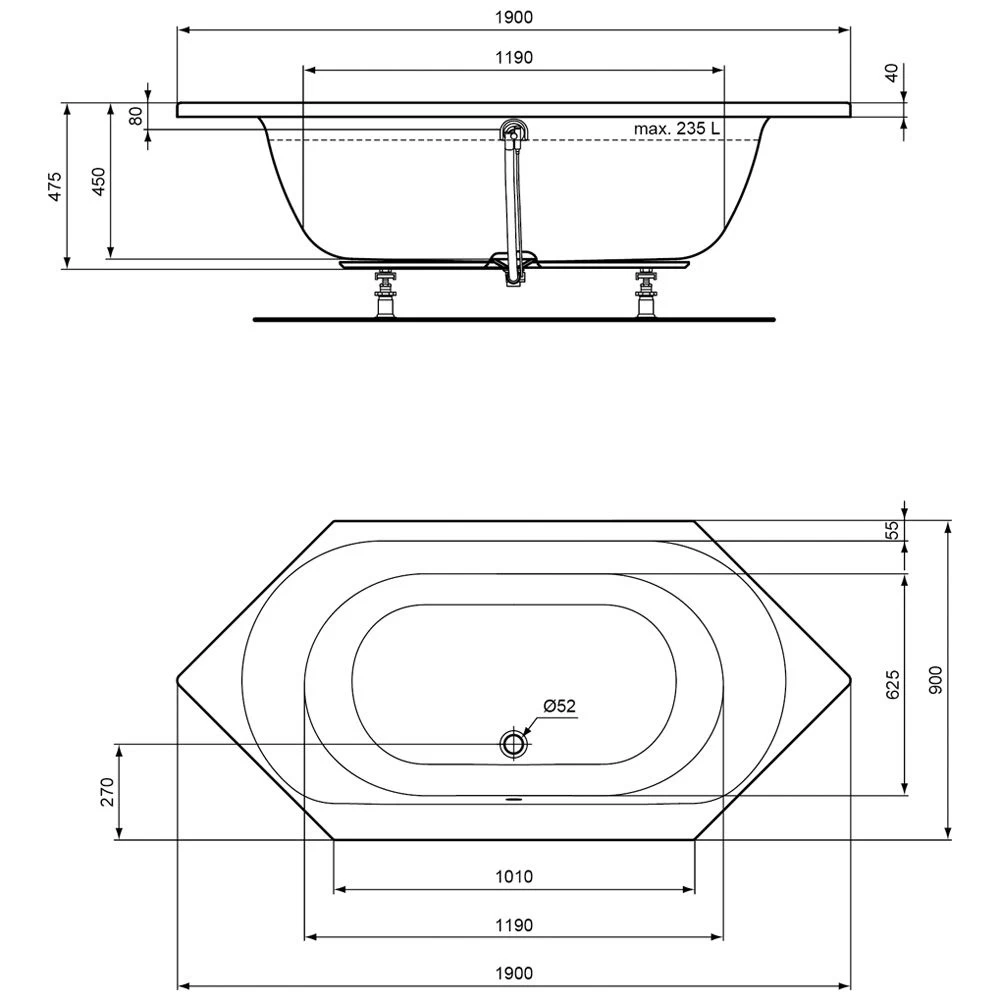 Ideal Standard Connect Air Sechseck-Badewanne 190 X 90 Cm 1 Ideal Standard Connect Air Sechseck-Badewanne 190 X 90 Cm