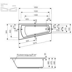 Mauersberger Raumsparbadewanne Ascea 165 Rechts