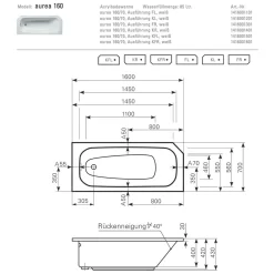 Mauersberger Raumsparbadewanne Aurea 160 Abgeschrägte Ecke Kopfende Rechts