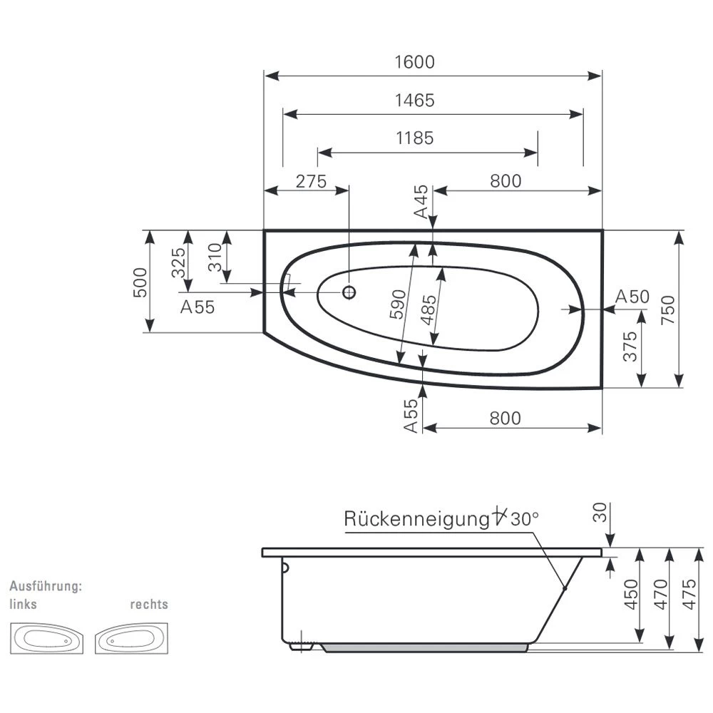 Mauersberger Raumsparbadewanne Bombax 160 Links 1 Mauersberger Raumsparbadewanne Bombax 160 Links