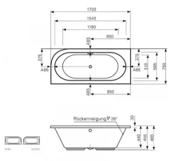 Mauersberger Raumsparbadewanne Primo 1 170 Links