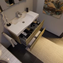 Pelipal Trentino Möbelkombination Mit Keramikwaschtisch 92 Cm, SPS 3D Mit LED Leuchte Im Kranzboden