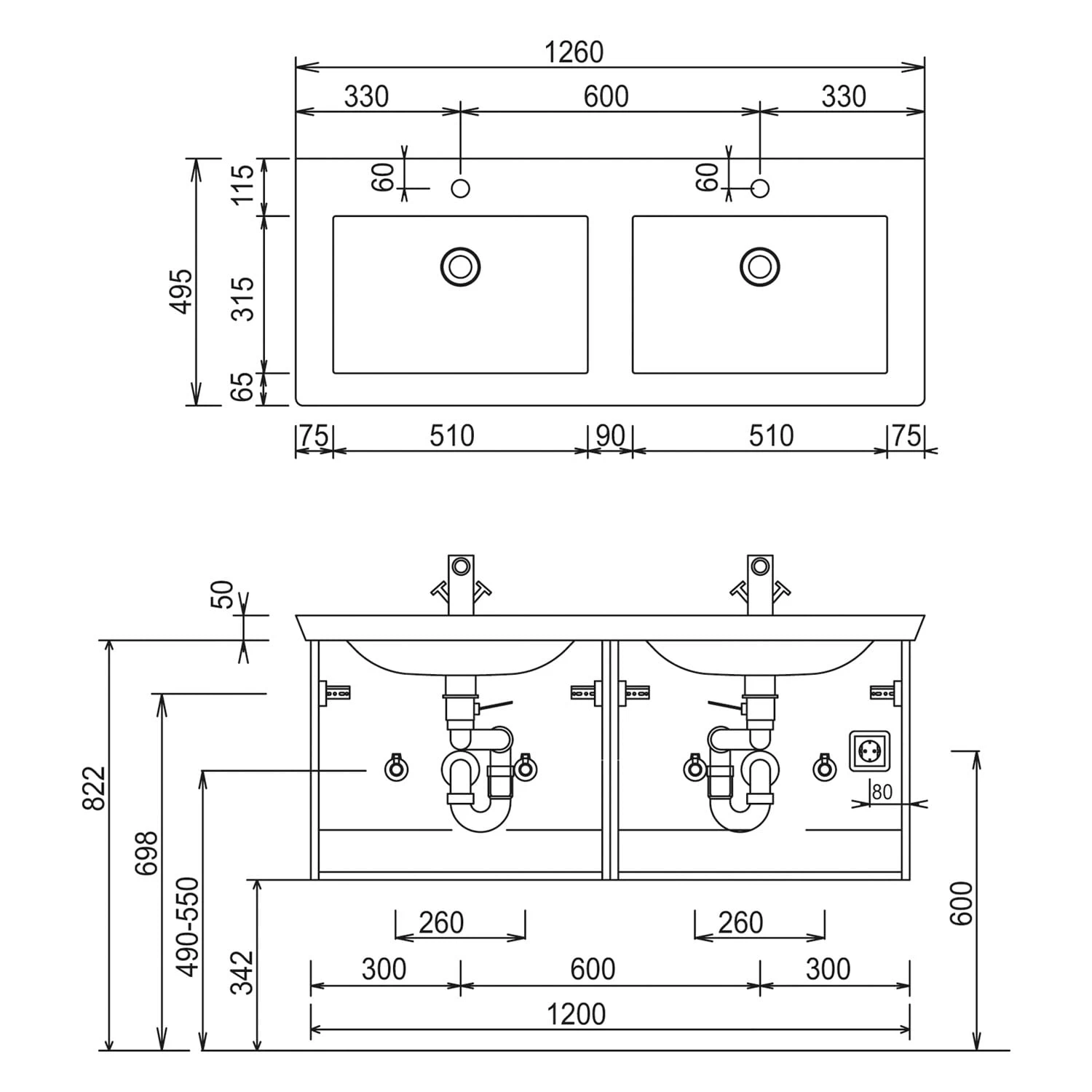 Puris Kao Line Waschtischkombination 126 Cm Mit Keramik-Doppelwaschtisch, 4 Auszügen, Stangengriff 4 Puris Kao Line Waschtischkombination 126 Cm Mit Keramik-Doppelwaschtisch, 4 Auszügen, Stangengriff – Bild 4