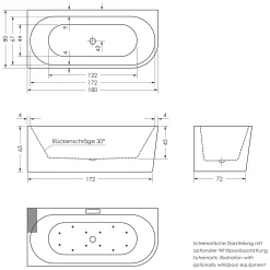 Repabad Livorno 180 Oval F Rechts Eck-Badewanne