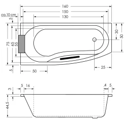 Repabad Kampen Raumspar-Badewanne 160 X 75 Cm, Ausführung Rechts -Badmöbel Verkauf hersteller repabad badewannen raumspar kampen 160 1410185
