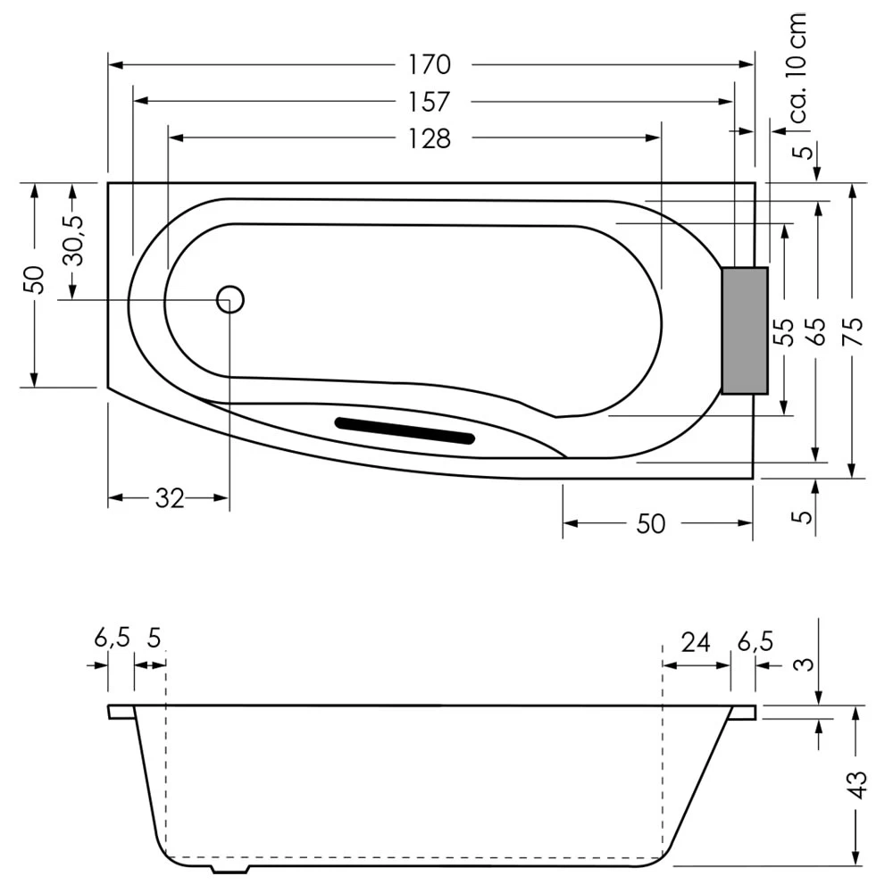 Repabad Kampen Raumspar-Badewanne 170 X 75 Cm, Ausführung Links 2 Repabad Kampen Raumspar-Badewanne 170 X 75 Cm, Ausführung Links – Bild 2