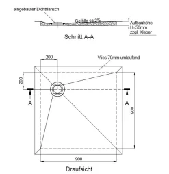 Schedel Plan Duschelement Bodeneben 90 X 90 Cm, Verfliesbar, Eck-Ablauf