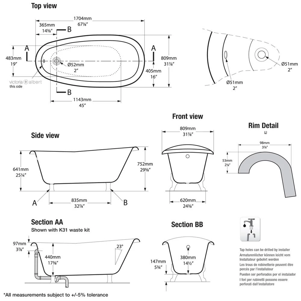 Victoria & Albert Roxburgh Freistehende Badewanne, Mit Löwenfüßen 3 Victoria & Albert Roxburgh Freistehende Badewanne, Mit Löwenfüßen – Bild 3