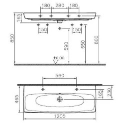 VitrA Metropole Doppelwaschtisch 120 X 46 Cm Ohne Überlauf