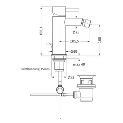 Herzbach DESIGN IX PVD BRASS STEEL Bidet-Einlochbatterie Mit Ablaufgarnitur
