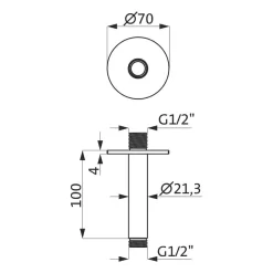 Herzbach DESIGN IX PVD BRASS STEEL Deckenarm Seven Round Für Regenbrause 10 Cm