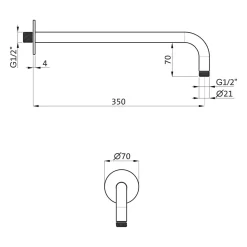 Herzbach DESIGN IX PVD BLACK STEEL Wandarm Seven Round Für Regenbrause 35 Cm