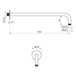 Herzbach DESIGN IX PVD BLACK STEEL Wandarm Seven Round Für Regenbrause 45 Cm