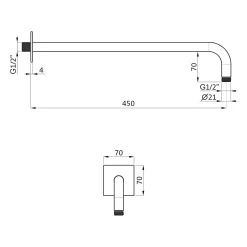 Herzbach DESIGN IX PVD BLACK STEEL Wandarm Seven Square Für Regenbrause 45 Cm
