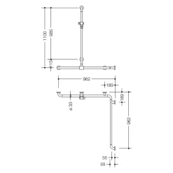 HEWI Serie 801 Duschhandlauf 99,7 X 117 Cm Mit Verschiebbarer Brausehalterstange