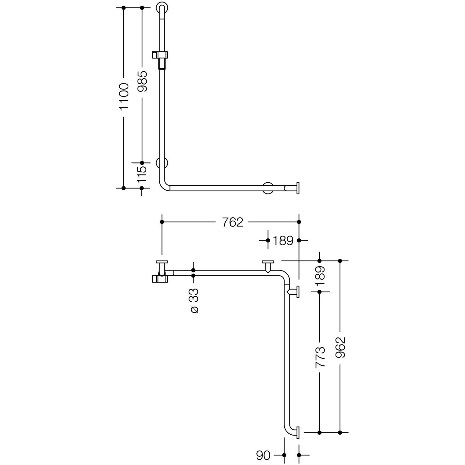HEWI Serie 805 Classic Duschhandlauf Mit Brausehalterstange 110 X 76,2/96,2 Cm, Ausführung Rechts 1 HEWI Serie 805 Classic Duschhandlauf Mit Brausehalterstange 110 X 76,2/96,2 Cm, Ausführung Rechts