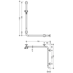 HEWI Warm Touch Duschhandlauf Mit Brausehalterstange, 110 X 76,2 Cm