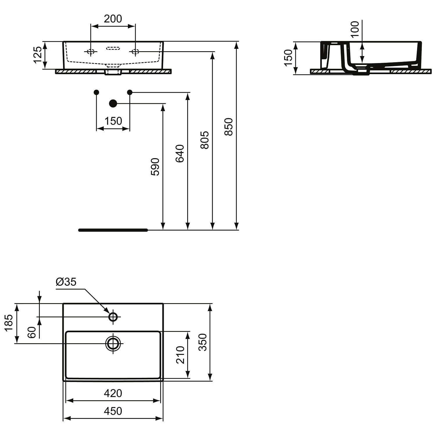 Ideal Standard Extra Handwaschbecken 45 Cm, 1 Hahnloch, Mit Überlauf, Geschliffen 4 Ideal Standard Extra Handwaschbecken 45 Cm, 1 Hahnloch, Mit Überlauf, Geschliffen – Bild 4