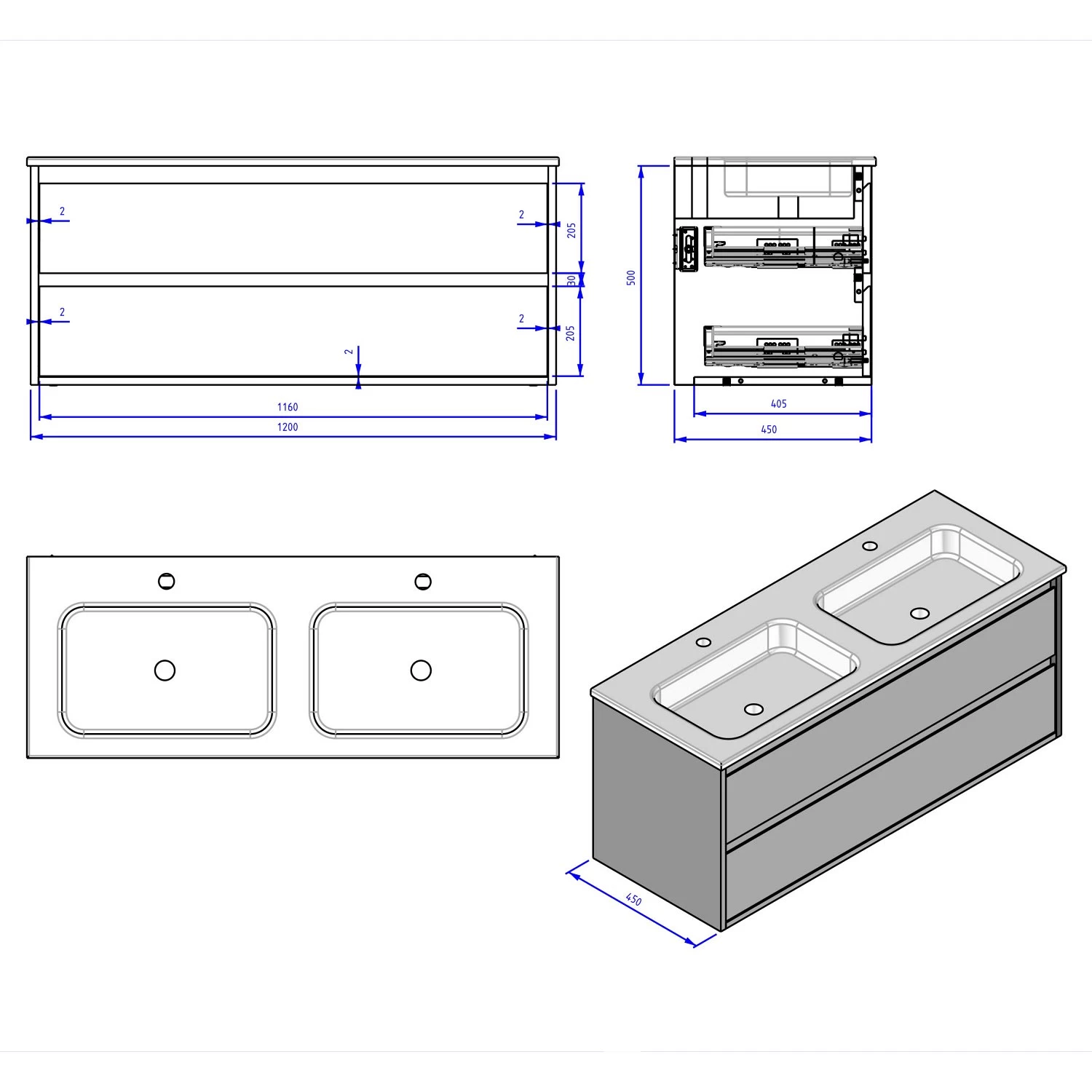 Loft Waschtisch Mit Unterschrank 120 Cm, 2 Auszüge 4 Loft Waschtisch Mit Unterschrank 120 Cm, 2 Auszüge – Bild 4