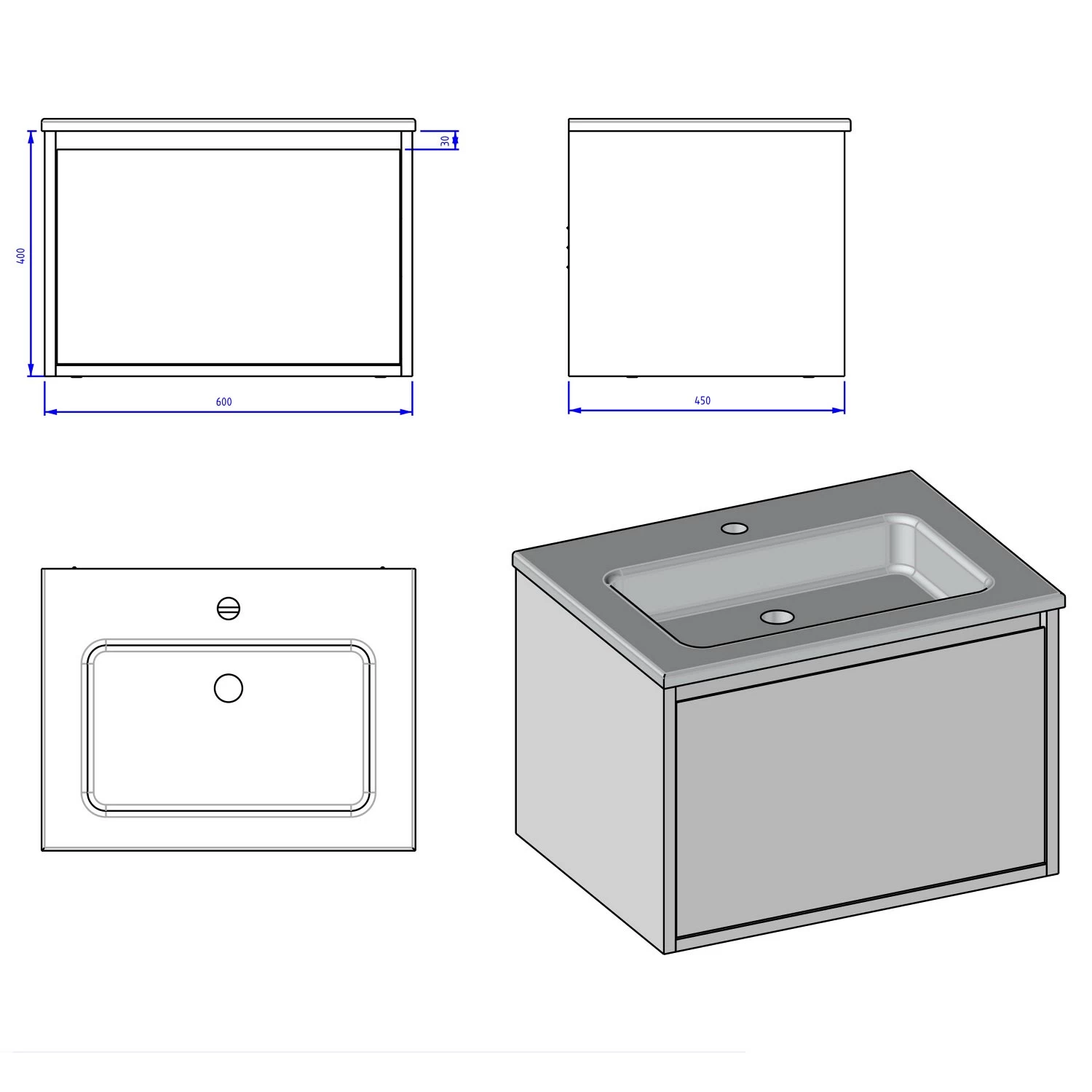 Loft Waschtisch Mit Unterschrank 60 Cm, 1 Auszug 4 Loft Waschtisch Mit Unterschrank 60 Cm, 1 Auszug – Bild 4