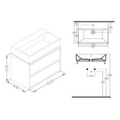 Pure 2.0 Waschtisch Mit Unterschrank 60 Cm Mit 2 Auszügen -Badmöbel Verkauf megabad profi collection badmoebel pure 2 6131773