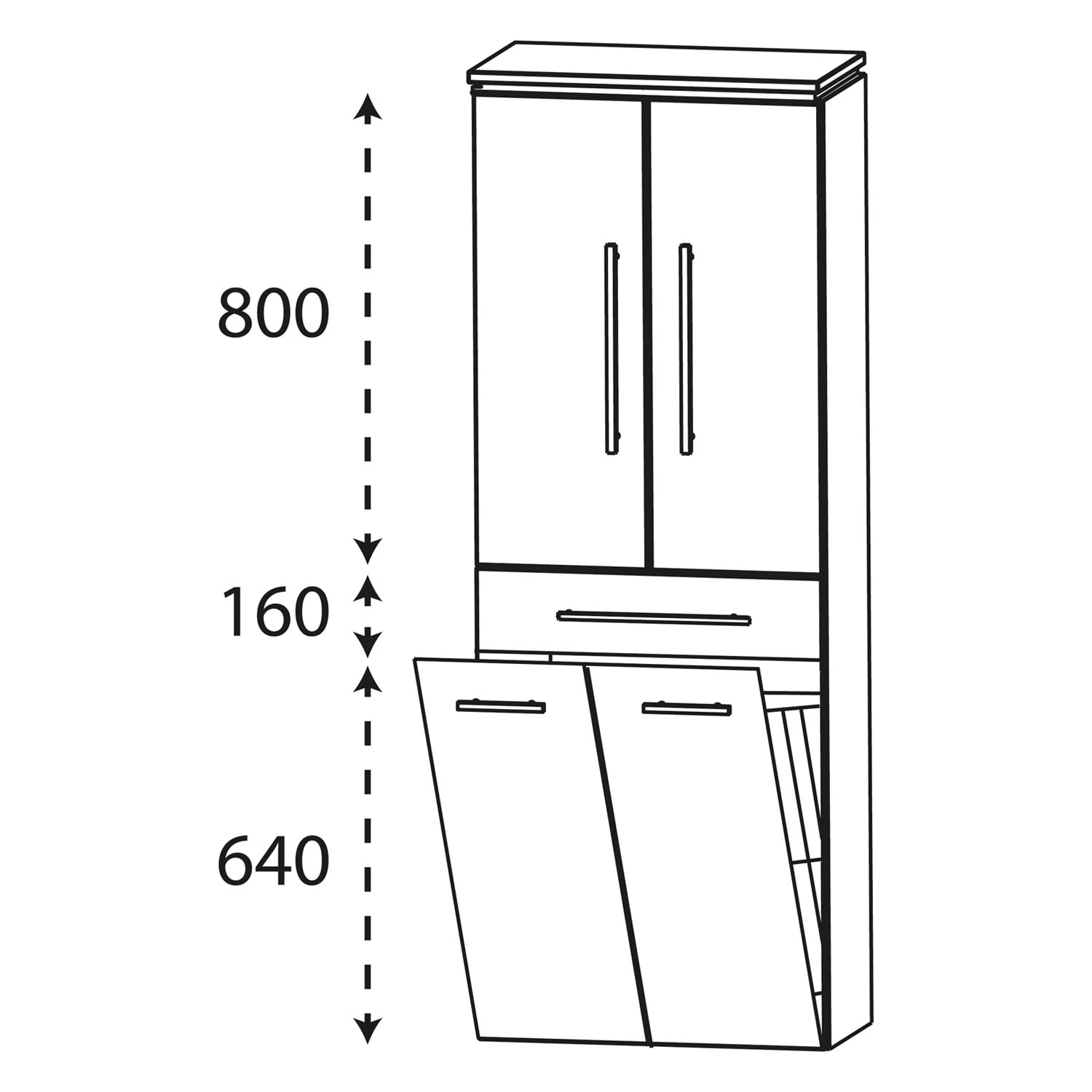 Puris Cool Line Hochschrank 60 X 30 X 164 Cm Mit 1 Wäschekippe, 1 Auszug Und 2 Türen, Griff 292 2 Puris Cool Line Hochschrank 60 X 30 X 164 Cm Mit 1 Wäschekippe, 1 Auszug Und 2 Türen, Griff 292 – Bild 2