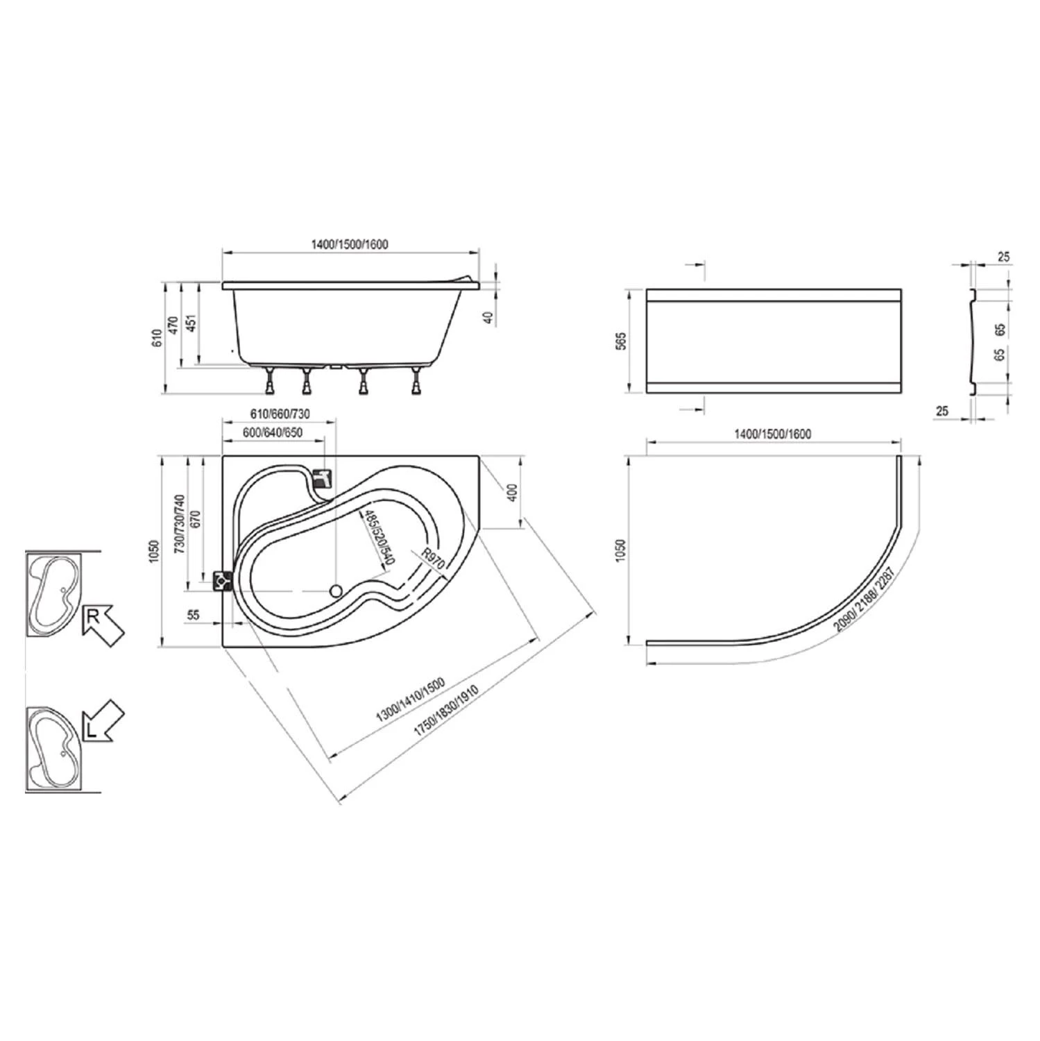 RAVAK Rosa I Asymmetrische Badewanne 160 X 105 Cm, Rechts 4 RAVAK Rosa I Asymmetrische Badewanne 160 X 105 Cm, Rechts – Bild 4