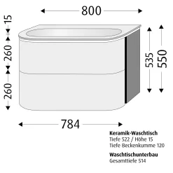 Sanipa 4balance Keramik-Waschtisch + Waschtischunterbau 80 Cm Mit 2 Auszügen, LED, Ohne Hahnlochbohrung -Badmöbel Verkauf sanipa 4balance waschtische mit unterschrank keramik 9535646