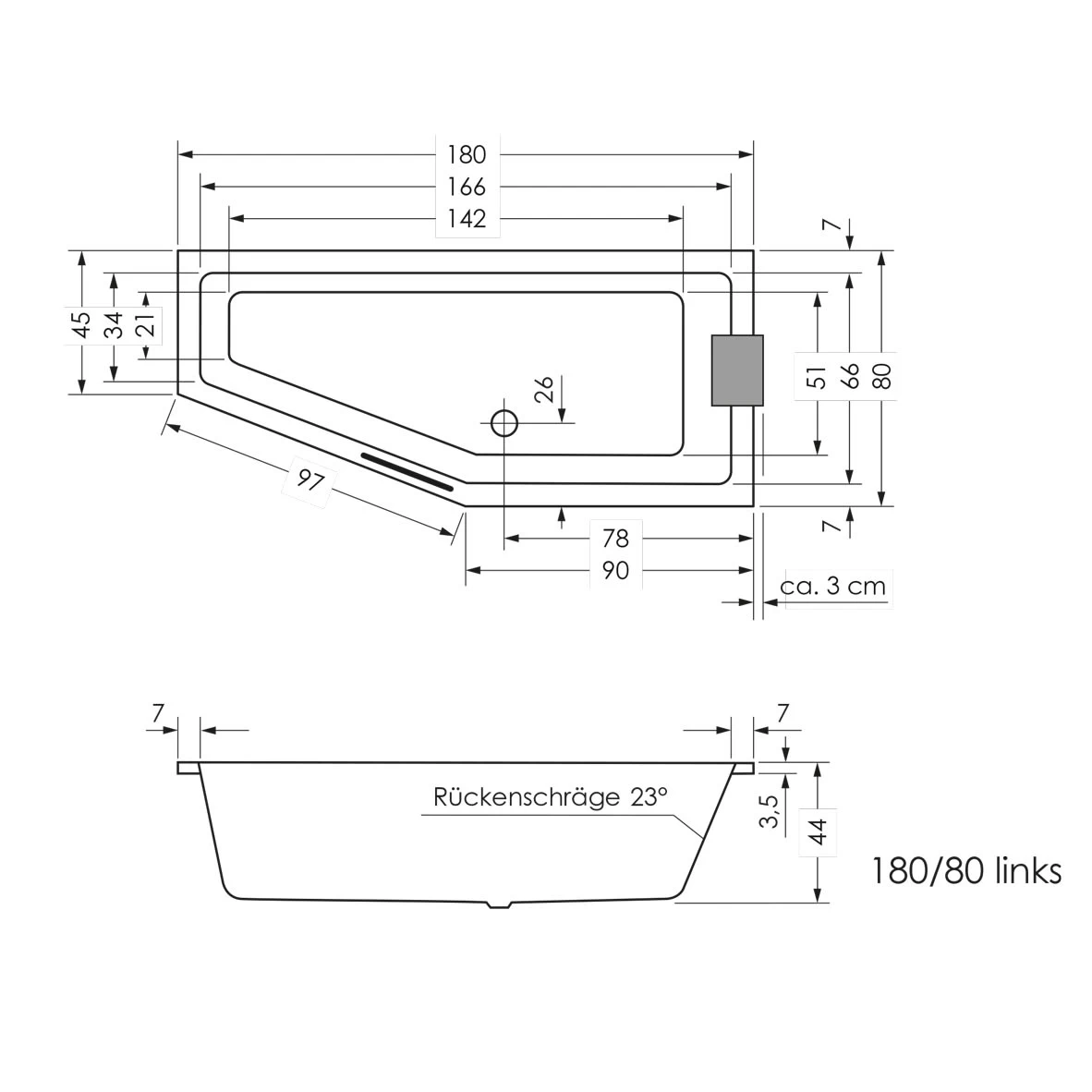 Steinkamp Life Raumsparbadewanne 180 X 80 Cm Ausführung Links 3 Steinkamp Life Raumsparbadewanne 180 X 80 Cm Ausführung Links – Bild 3