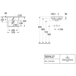 Villeroy & Boch Subway 3.0 Handwaschbecken 37 Cm, Mit 1 Hahnloch, Mit Überlauf -Badmöbel Verkauf villeroy boch alle kollektionen subway 3 4350089