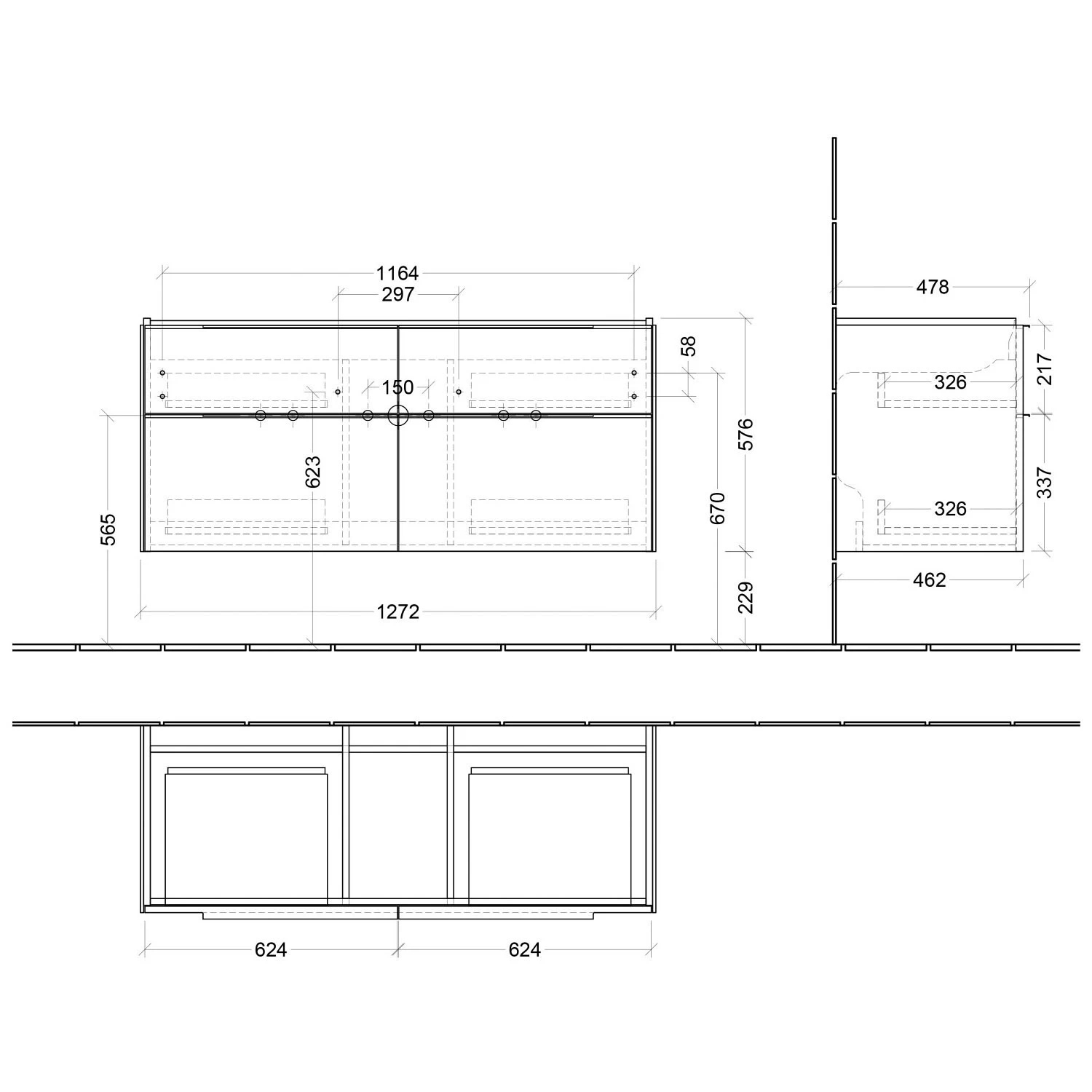 Villeroy & Boch Subway 3.0 Waschtischunterschrank 127,2 Cm, 4 Auszüge, Griffe Glänzend, Ohne LED-Licht 4 Villeroy & Boch Subway 3.0 Waschtischunterschrank 127,2 Cm, 4 Auszüge, Griffe Glänzend, Ohne LED-Licht – Bild 4